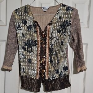 Vintage Ornate Blouse, Has  Colorful Beads Near Buttons, Pretty Blouse...